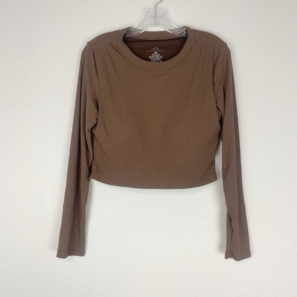 Klassy Network Shirt Womens 2XL Crop Ribbed Long Sleeve Crew Neck Brami Top